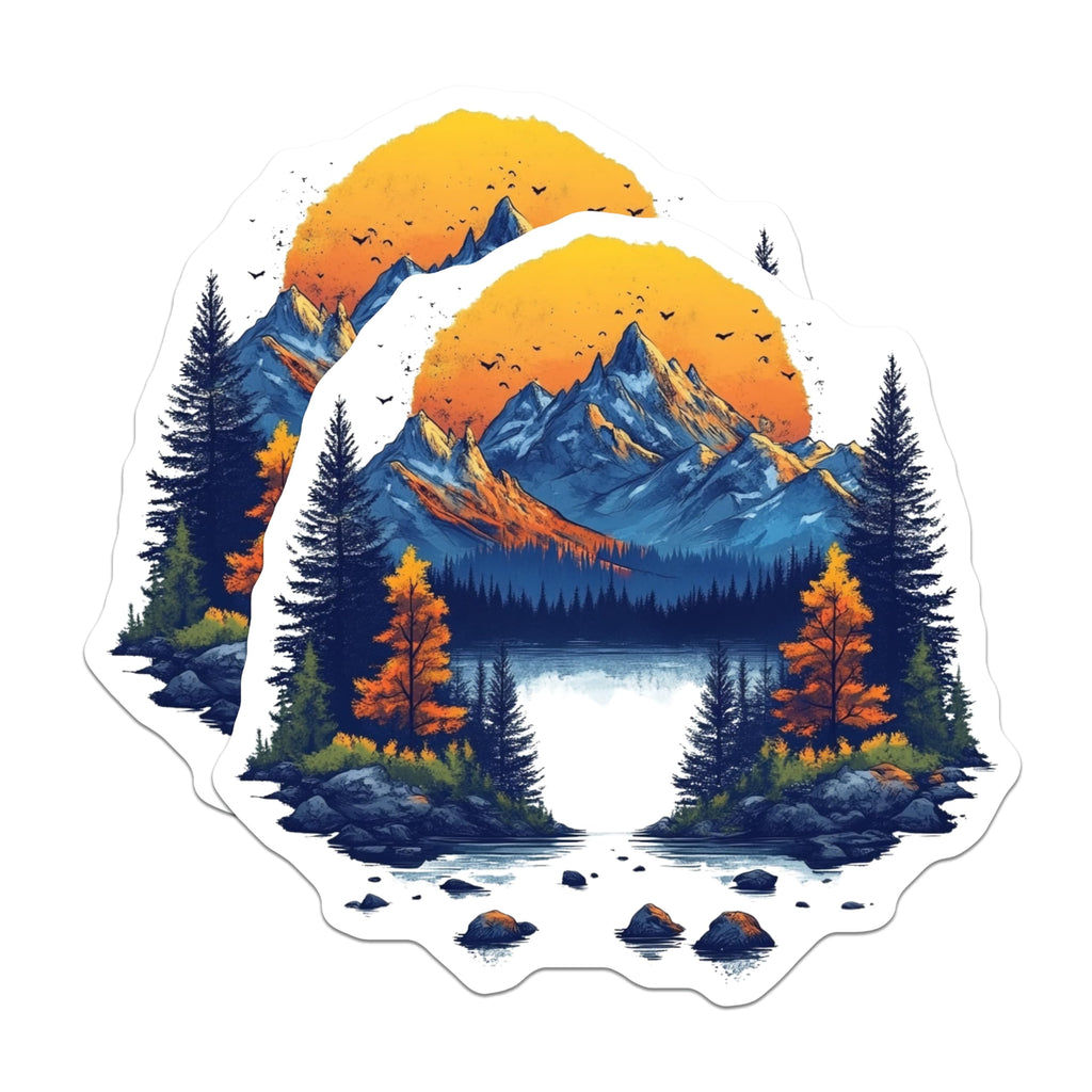 (2 Pack) Scenic Mountain Lake Magnets - Forest Landscape Scene - Nature Lover Camping Refrigerator Decor - 5 Inches On Longest Side - Thick Durable Magnet - Made in USA - MAG30650