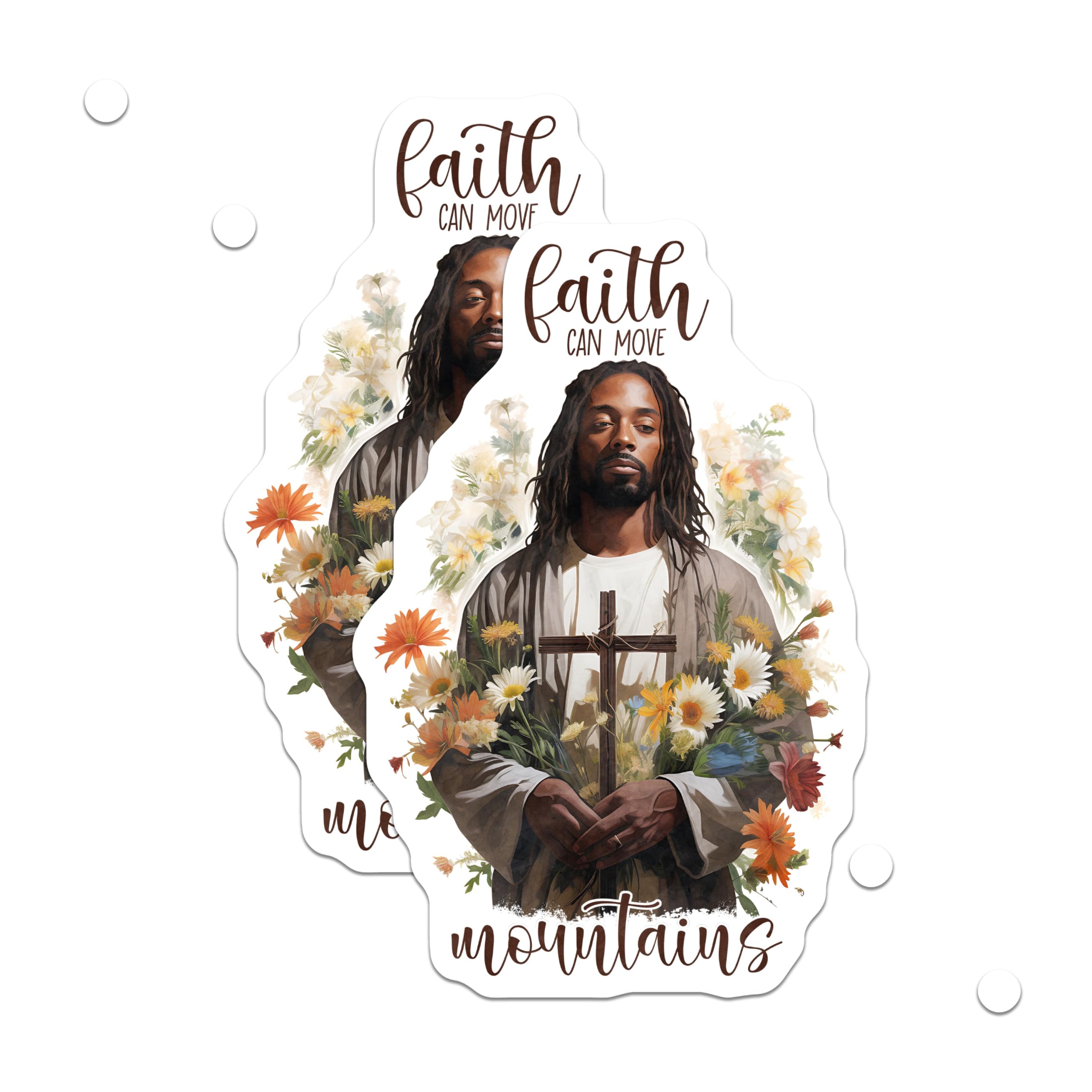 (2 Pack) Black Jesus Christ Magnets - Faith Can Move Mountains Scripture Quote - Inspirational Christian Refrigerator Decor - 5 Inches On Longest Side - Thick Durable Magnet - Made in USA - MAG22388