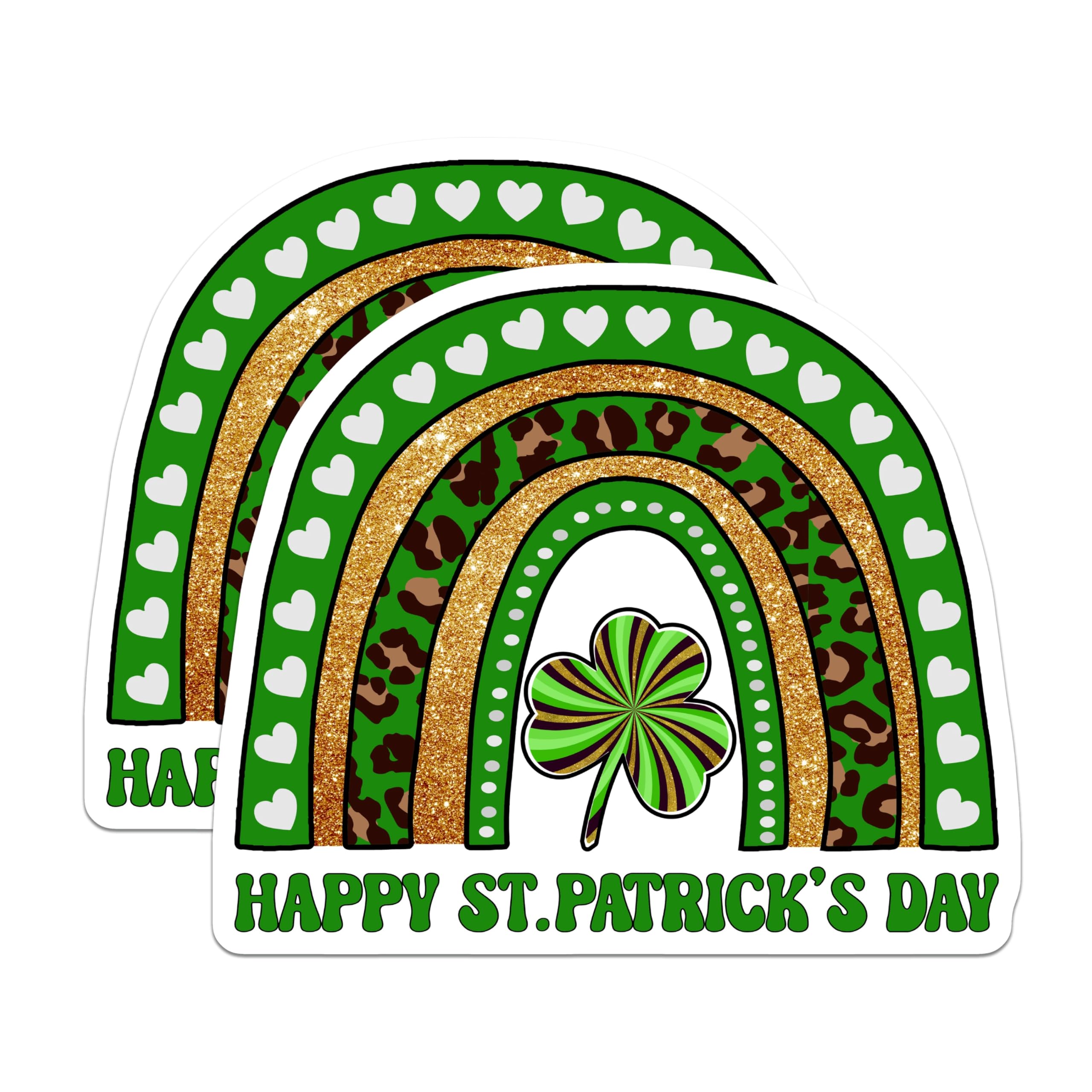 (2 Pack) St Patricks Day Magnets - Lucky Shamrock Rainbow - Green Glitter Leopard Print - Festive Holiday Fridge Decor - 5 Inches On Longest Side - Thick Durable Magnet - Made in USA - MAG22679