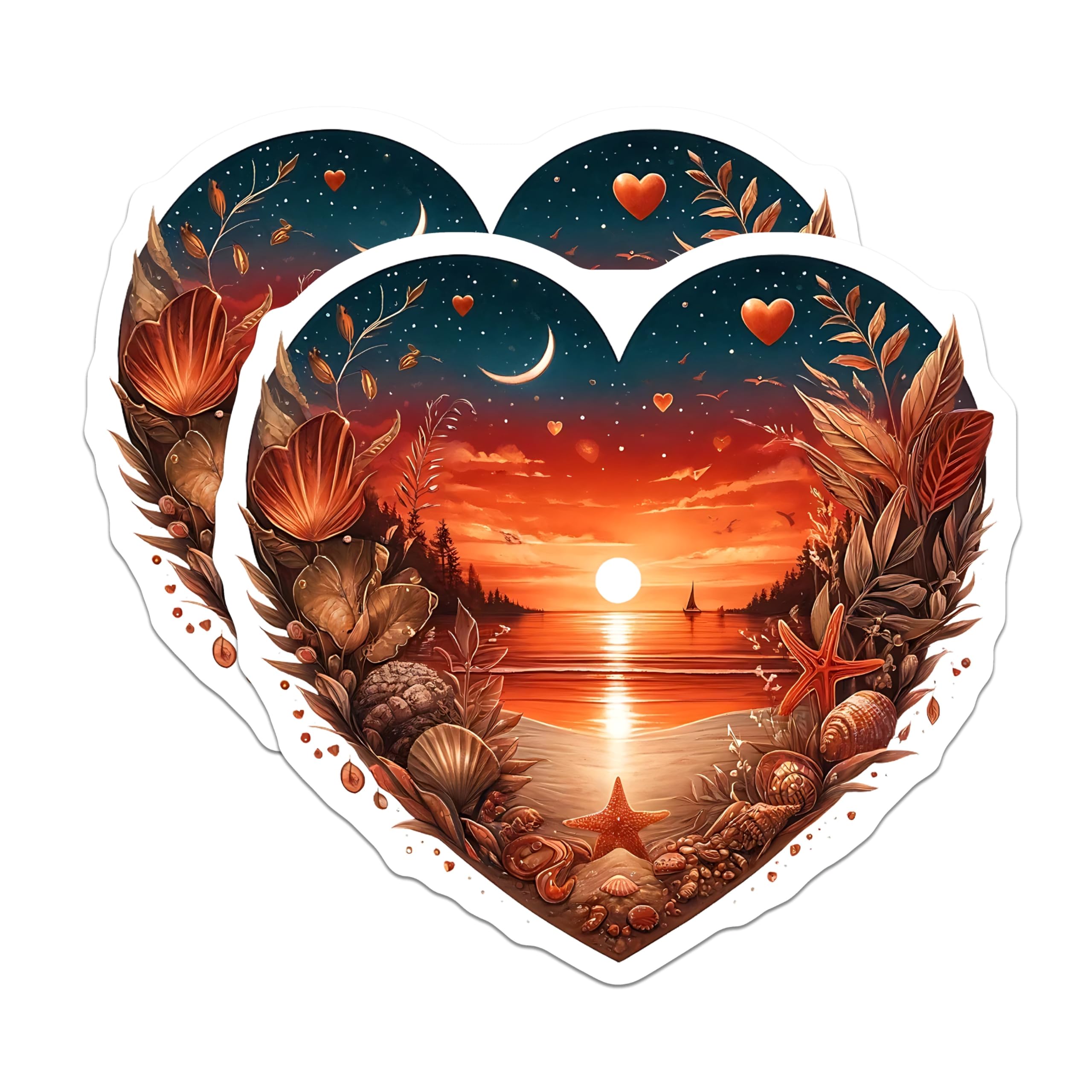 (2 Pack) Sunset Heart Magnets - Beach Theme Magnet - Ocean Love Home Decor - 5" On Longest Side - Premium Magnet - for Cars, Refrigerators, Toolboxes, Lockers - Made in USA - MAG14581
