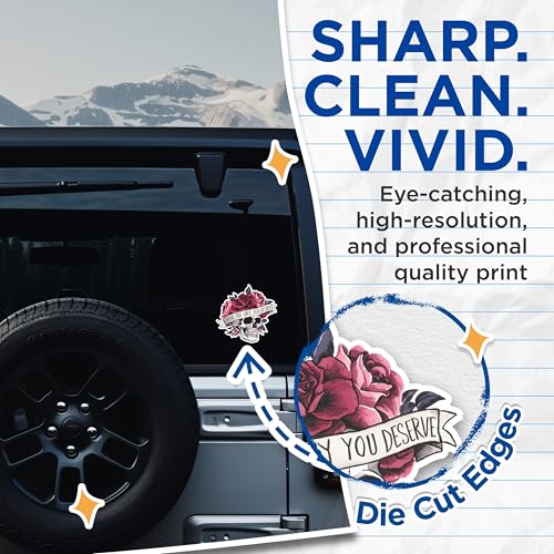 (2 Packs) Have The Day You Deserve Stickers - Skull with Roses Floral Decals - 5 Inches On Longest Side - Premium Vinyl Decal - Sticks to Any Smooth Flat Surface - Made in USA - BMCS2477