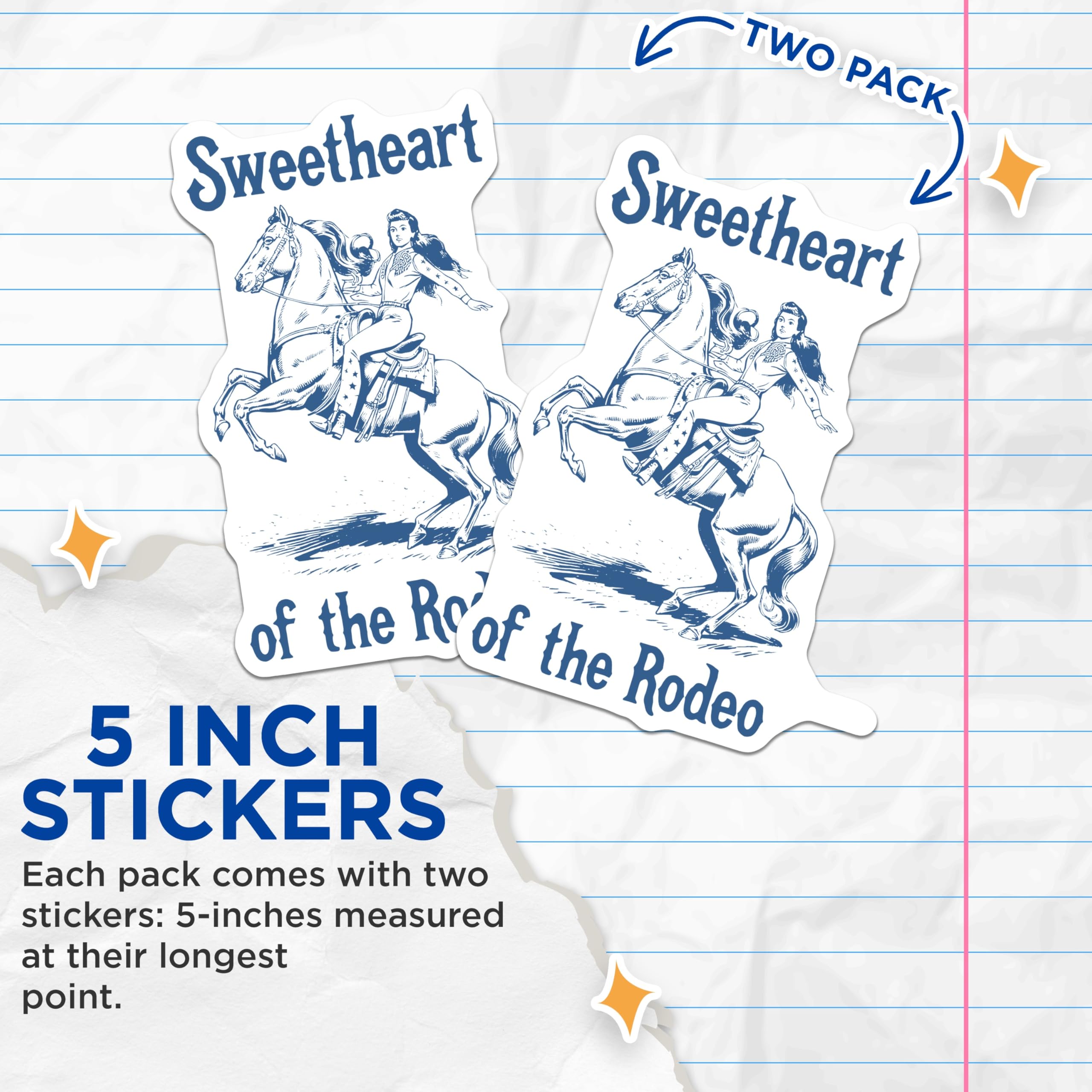 (2 Pack) Sweetheart Rodeo Stickers - Cowgirl Stickers - Horse Riding - 5" On Longest Side - Sticks to Smooth Flat Surfaces - Made in USA - BMCS18595
