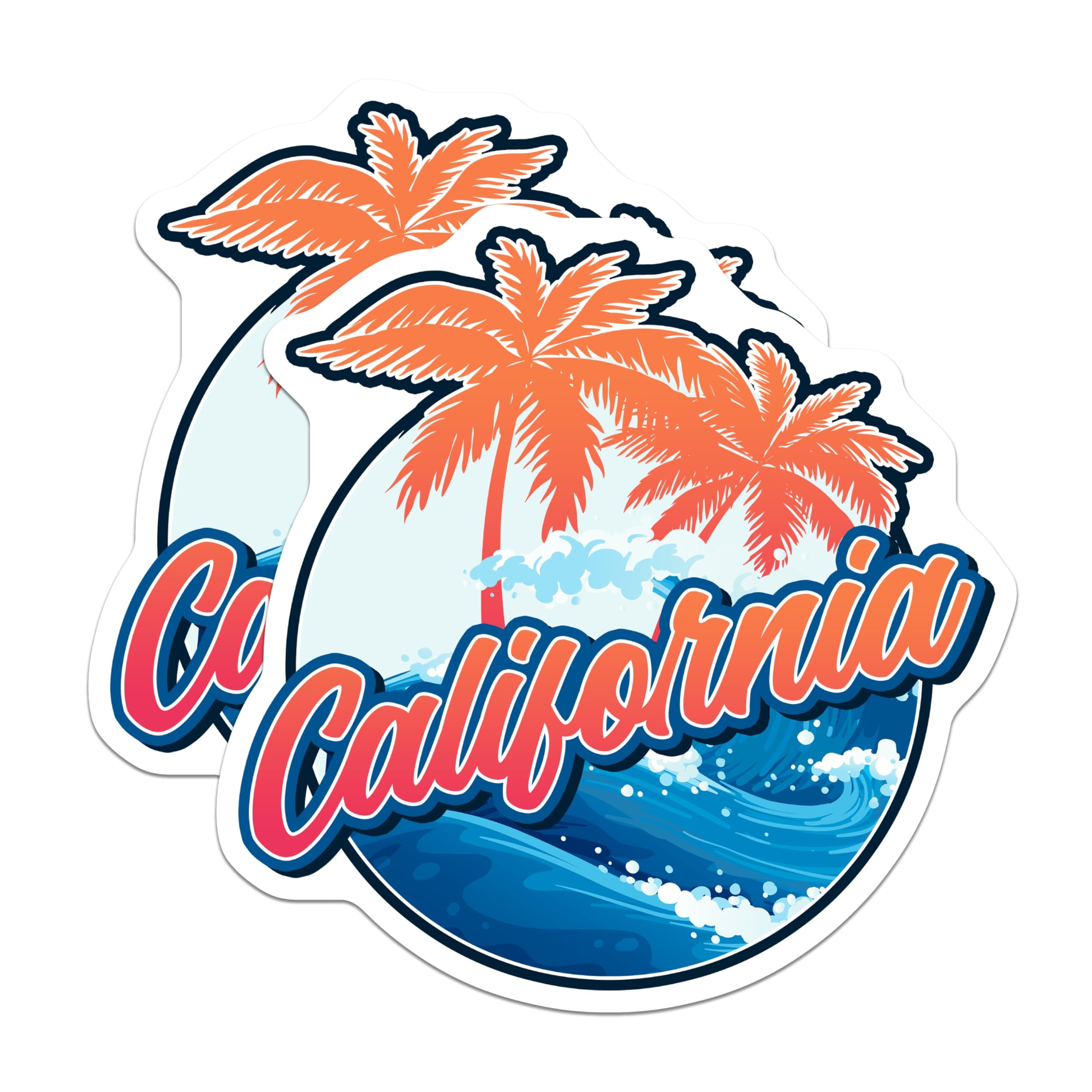 (2 Pack) California Magnets - Palm Trees - Wave Illustration - 5" On Longest Side - Premium Magnet - for Cars, Refrigerators, Toolboxes, Lockers - Made in USA - MAG18697
