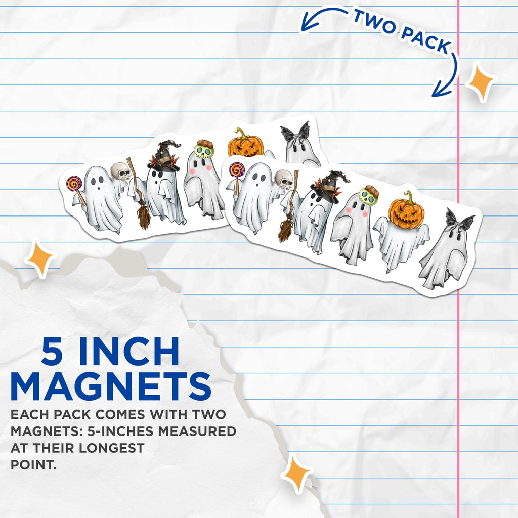 (2 Pack) Cute Ghost Magnets - Halloween Refrigerator Decor - Kawaii Spooky Season Fun for Lockers - 5 Inches On Longest Side - Thick Durable Magnet - Made in USA - MAG26982