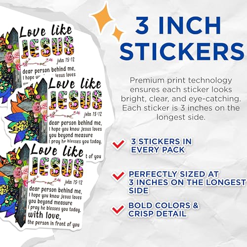 (3 Pack) Love Like Jesus Decals - Christian Stickers - Faith Based Decorations - 3 Inches On Longest Side - Easy Peel & Apply - Made in USA - 3MCS4411