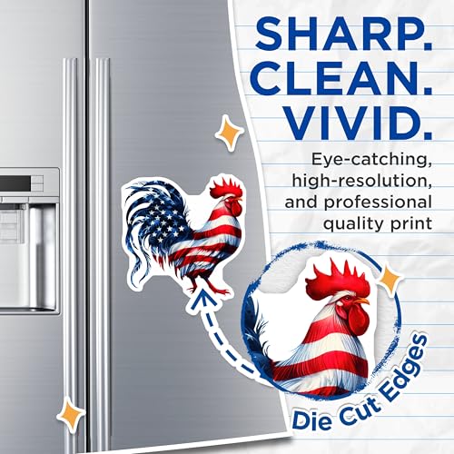 (2 Pack) American Flag Rooster Magnets - Patriotic Bird Decor - USA Independence Day - Farmhouse Kitchen Magnets - 5" On Longest Side - for Cars, Fridges, Toolboxes - Made in USA - MAG7085