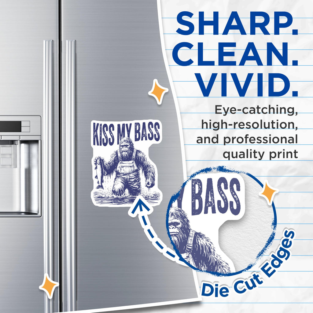 (2 Pack) Bigfoot Fishing Magnets - Sasquatch Kiss My Bass Humor - Outdoorsman Locker Decal - 5 Inches On Longest Side - Thick Durable Magnet - Made in USA - MAG20214