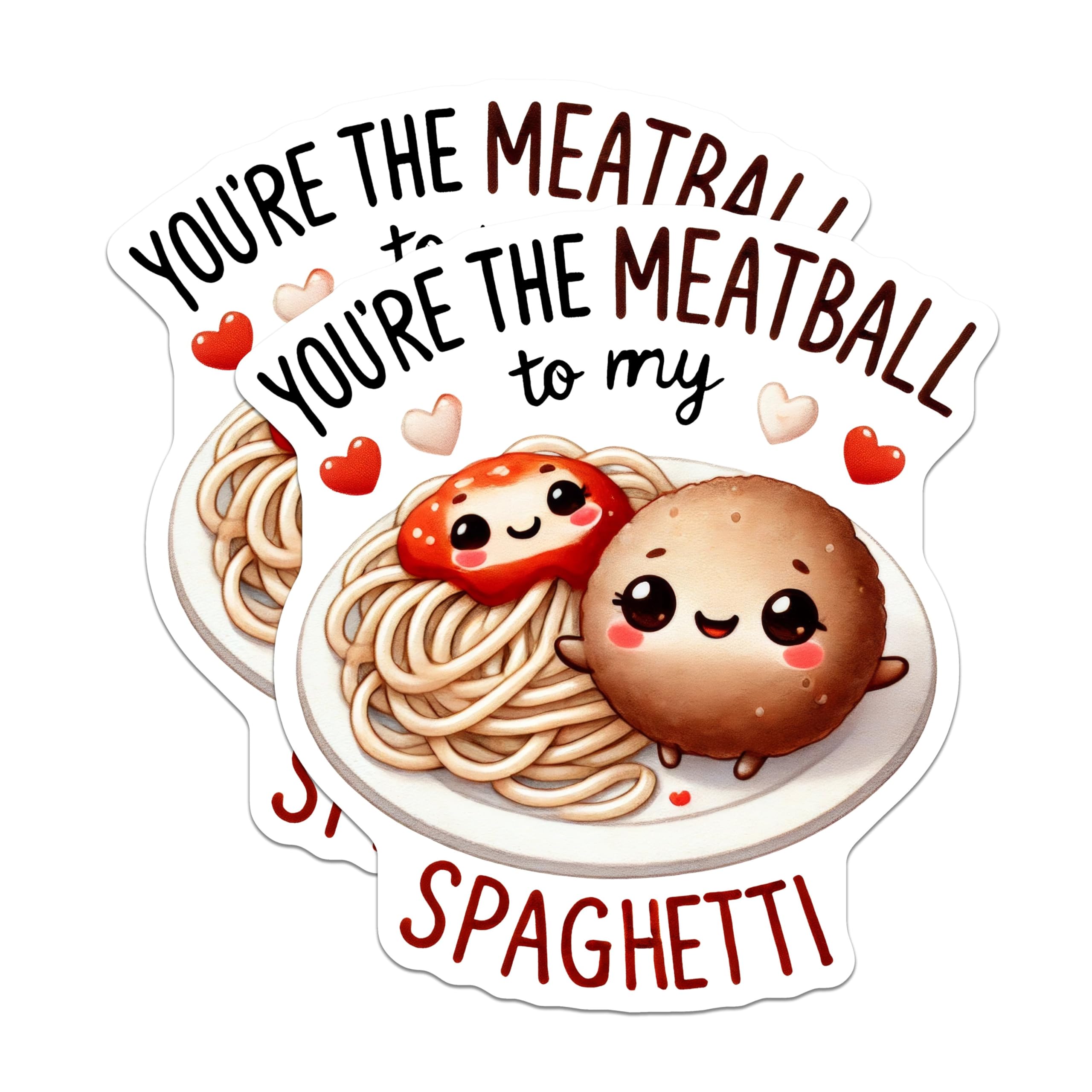 (2 Pack) Cute Food Pun Stickers - You're The Meatball to My Spaghetti Decals - Adorable Couple Stickers - 5" On Longest Side - Sticks to Any Smooth Flat Surface - Made in USA - BMCS3530