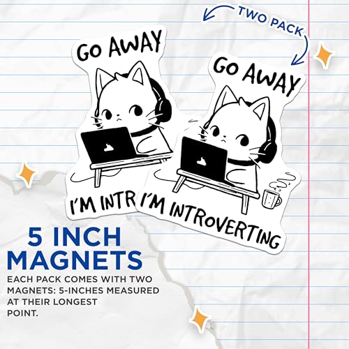 (2 Pack) Cat Introvert Magnets - Go Away I'm Introverting - Office Decor - 5" On Longest Side - for Cars, Fridges, Toolboxes - Made in USA - MAG7816