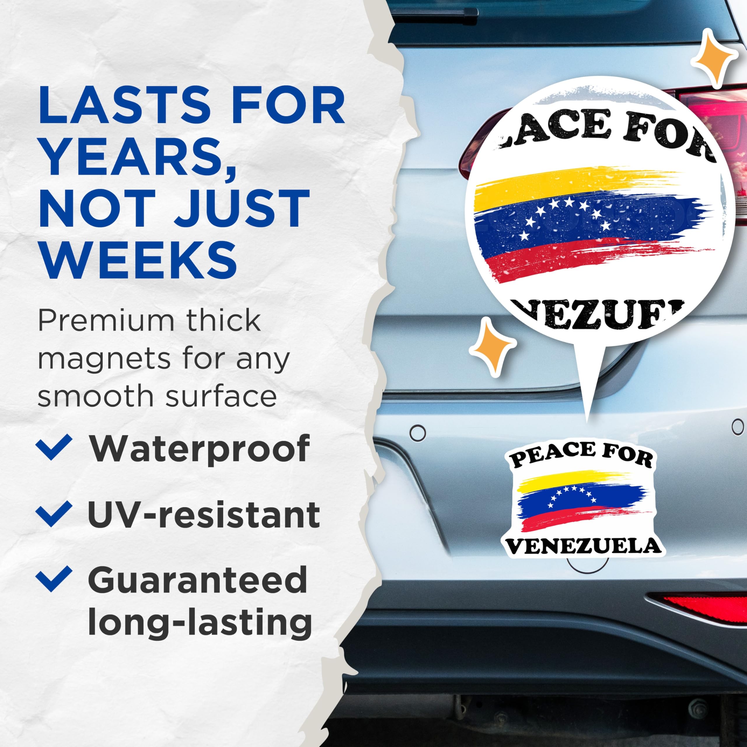 (2 Pack) Peace for Venezuela Magnets - Venezuelan Flag - Patriotic Pride Magnets - 5" On Longest Side - Premium Magnet - for Cars, Refrigerators, Toolboxes, Lockers - Made in USA - MAG17210