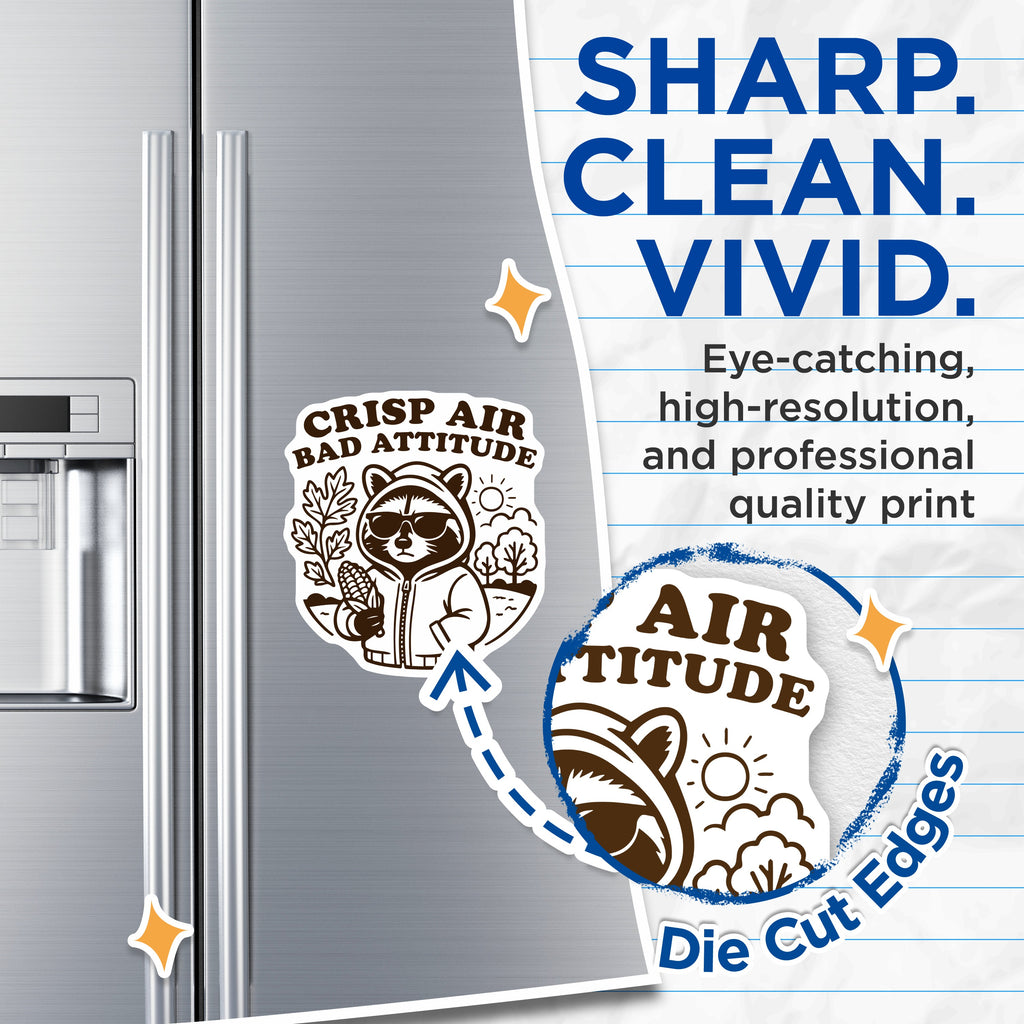 (2 Pack) Crisp Air Bad Attitude Magnets - Sarcastic Raccoon Art - Cozy Autumn Decor - Unique Refrigerator Accent - 5 Inches On Longest Side - Thick Durable Magnet - Made in USA - MAG36451