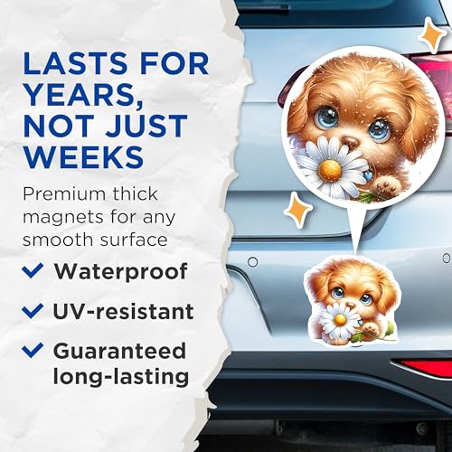 (2 Pack) Adorable Dog Magnet - 5" On Longest Side - Sticks to Smooth Flat Surfaces - Made in USA - MAG9395