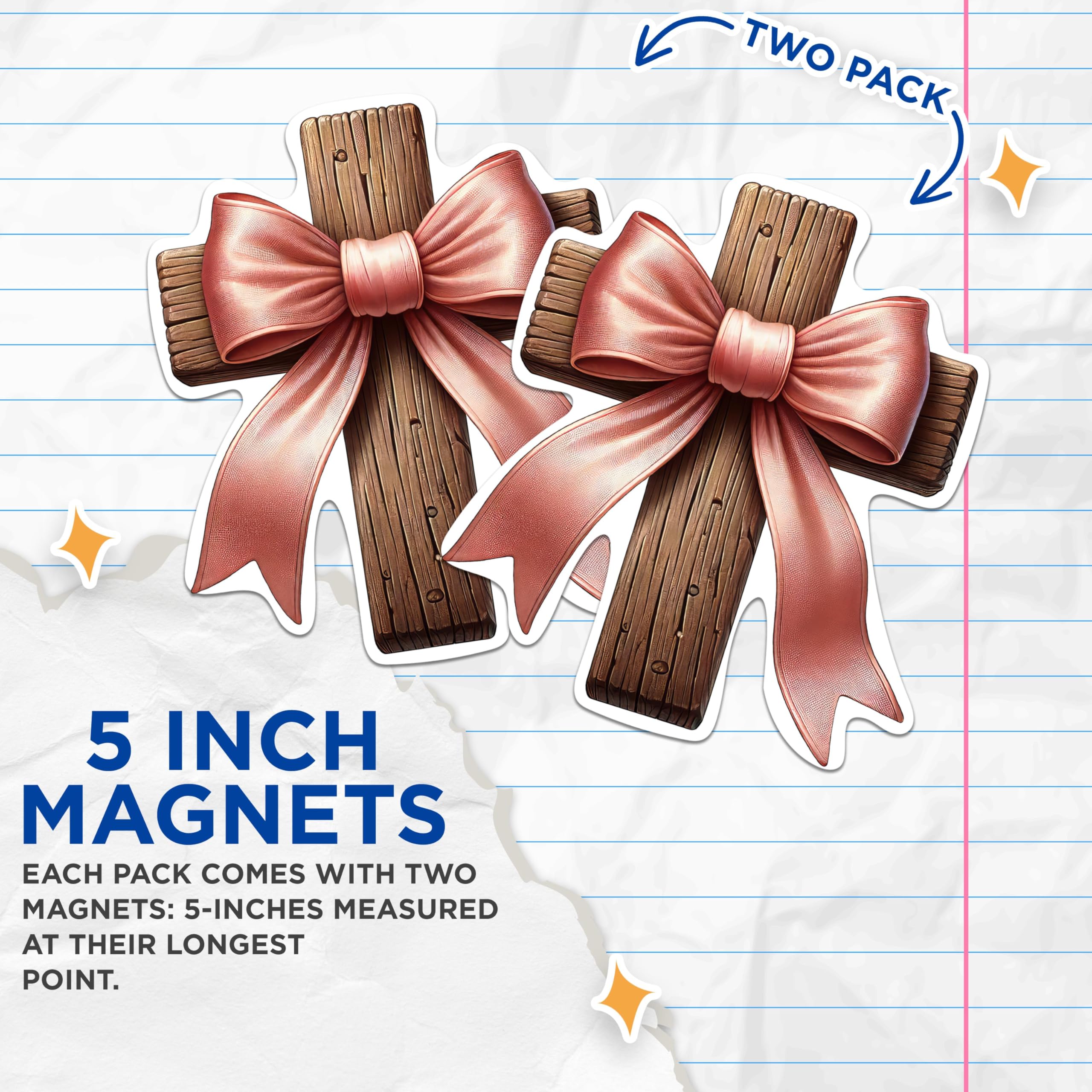 (2 Pack) Cross with Pink Bow Magnets - Christian Magnets - 5 Inches On Longest Side - Premium Magnet - for Cars, Refrigerators, Toolboxes - Made in USA - MAG2078