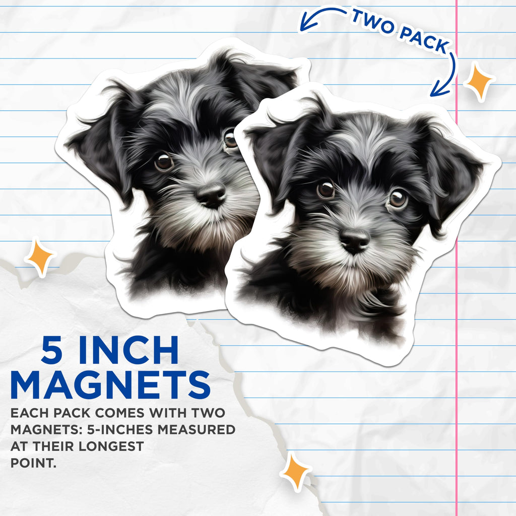 (2 Pack) Cute Schnauzer Puppy Magnets - Dog Lover Refrigerator Decor - Pet Owner Kitchen Accessory - 5 Inches On Longest Side - Thick Durable Magnet - Made in USA - MAG29243