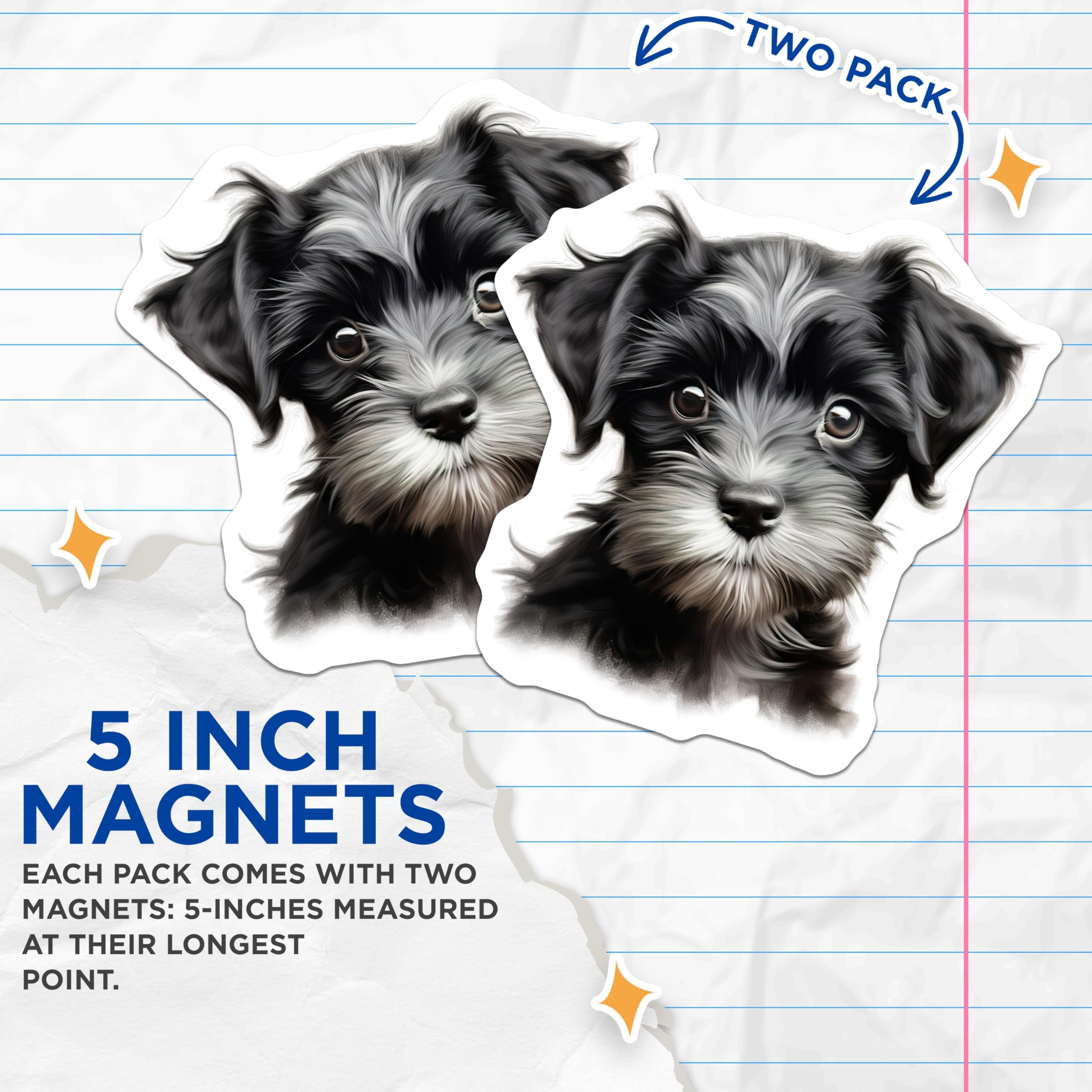 (2 Pack) Cute Schnauzer Puppy Magnets - Dog Lover Refrigerator Decor - Pet Owner Kitchen Accessory - 5 Inches On Longest Side - Thick Durable Magnet - Made in USA - MAG29243