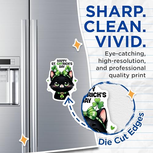 (2 Pack) Happy St Catrick's Day Magnets - Black Cat with Shamrock - St Patrick's Day Cat Decor - 5" On Longest Side - for Cars, Fridges, Toolboxes - Made in USA - MAG8101