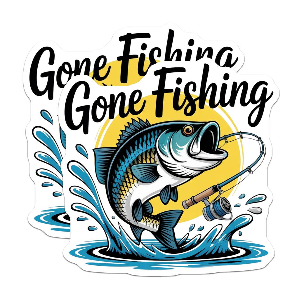 (2 Pack) Gone Fishing Magnets - Bass Fisherman Enthusiast - Outdoors Lake Life Decor - 5 Inches On Longest Side - Thick Durable Magnet - Made in USA - MAG38969