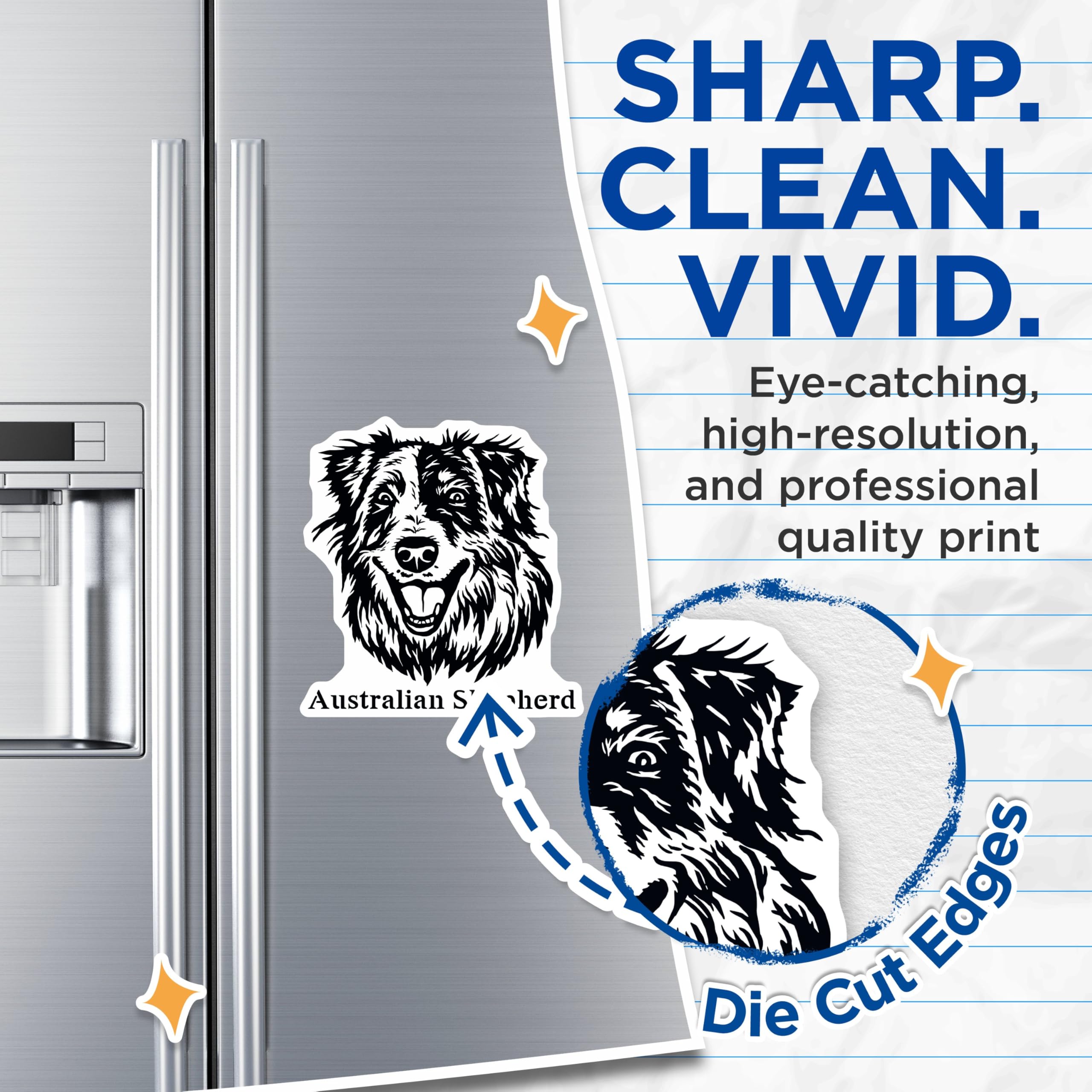 (2 Pack) Australian Shepherd Magnets - Dog Lover Fridge Magnets - Pet Animal Art - Cute Dog Magnets for Home Office - 5" On Longest Side - for Cars, Fridges, Toolboxes - Made in USA - MAG4009