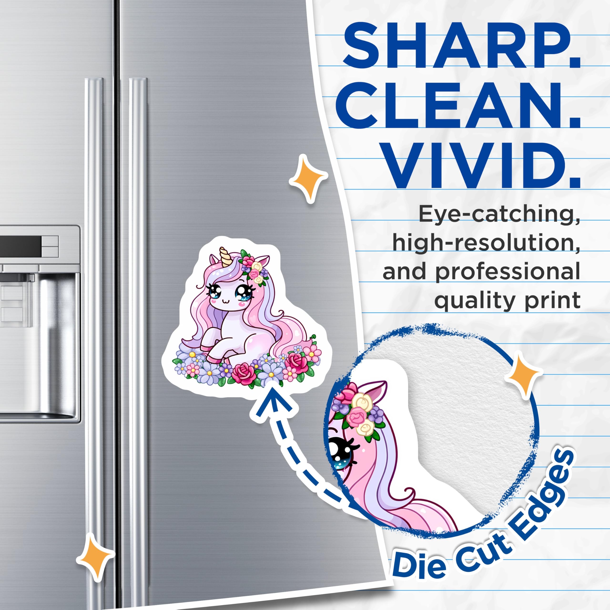 (2 Pack) Cute Unicorn Magnets - Kawaii Fantasy Floral Creature - Magical Pink Purple Aesthetic Decor - 5 Inches On Longest Side - Thick Durable Magnet - Made in USA - MAG22171