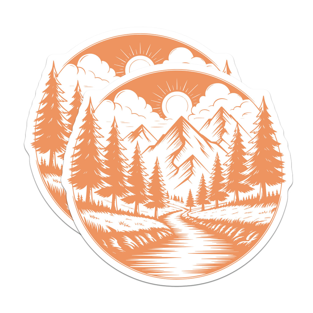 (2 Pack) Mountain Forest Landscape Magnets - Hiking Camping Adventure - Woodland Cabin Decor Art - 5 Inches On Longest Side - Thick Durable Magnet - Made in USA - MAG38329
