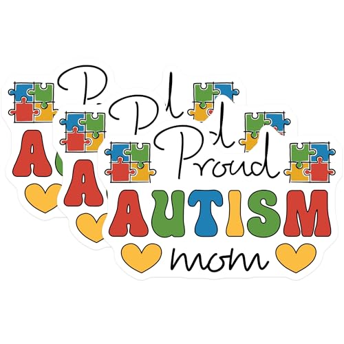 (3 Pack) Proud Autism Mom Decals - Autism Awareness - Laptop Decal - 3 Inches On Longest Side - Easy Peel & Apply - Made in USA - 3MCS8467