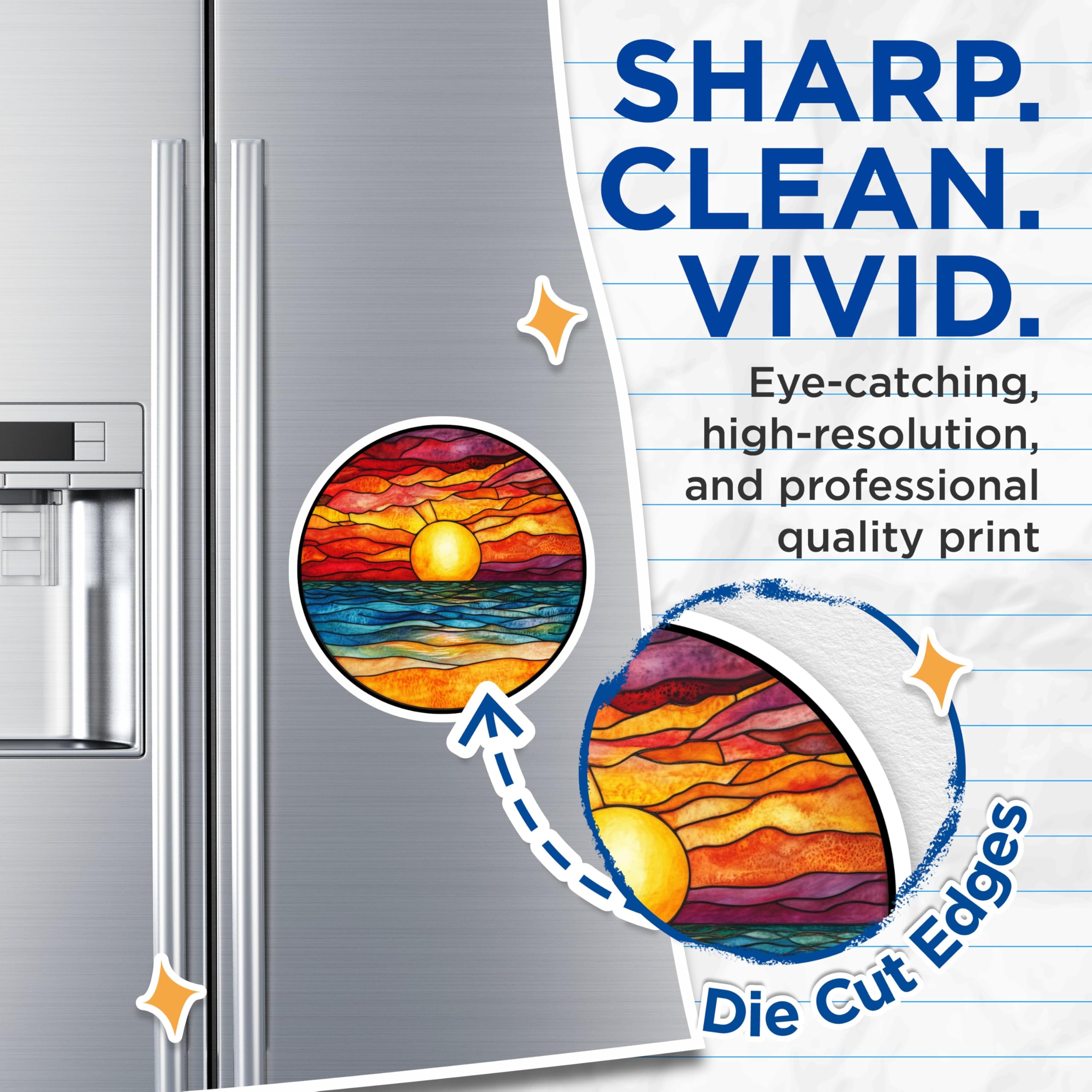 (2 Pack) Stained Glass Sunset Magnets - Ocean Beach Art - Vibrant Fridge Decor - 5 Inches On Longest Side - Thick Durable Magnet - Made in USA - MAG25958
