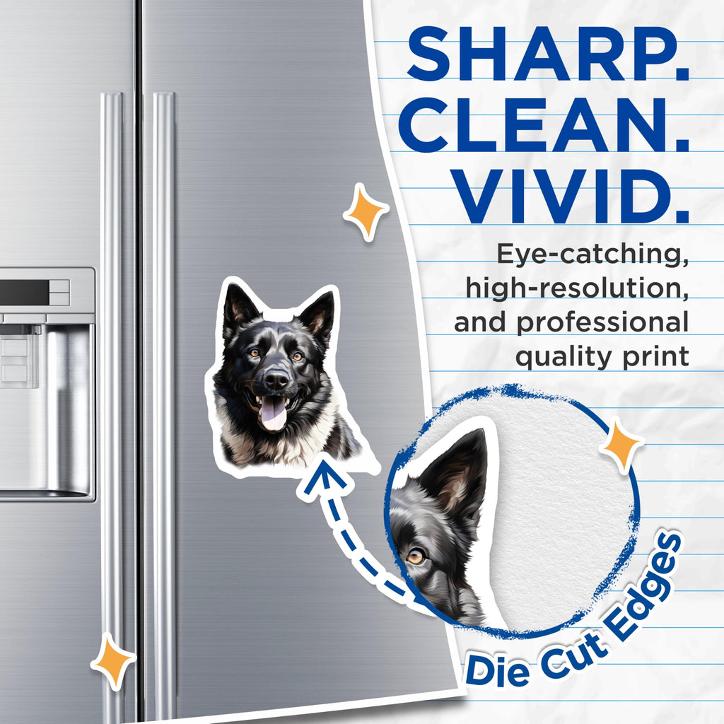 (2 Pack) Black White German Shepherd Magnets - Happy Shepherd Dog Art - Canine Pet Lover Decor - Refrigerator Display - 5 Inches On Longest Side - Thick Durable Magnet - Made in USA - MAG24476