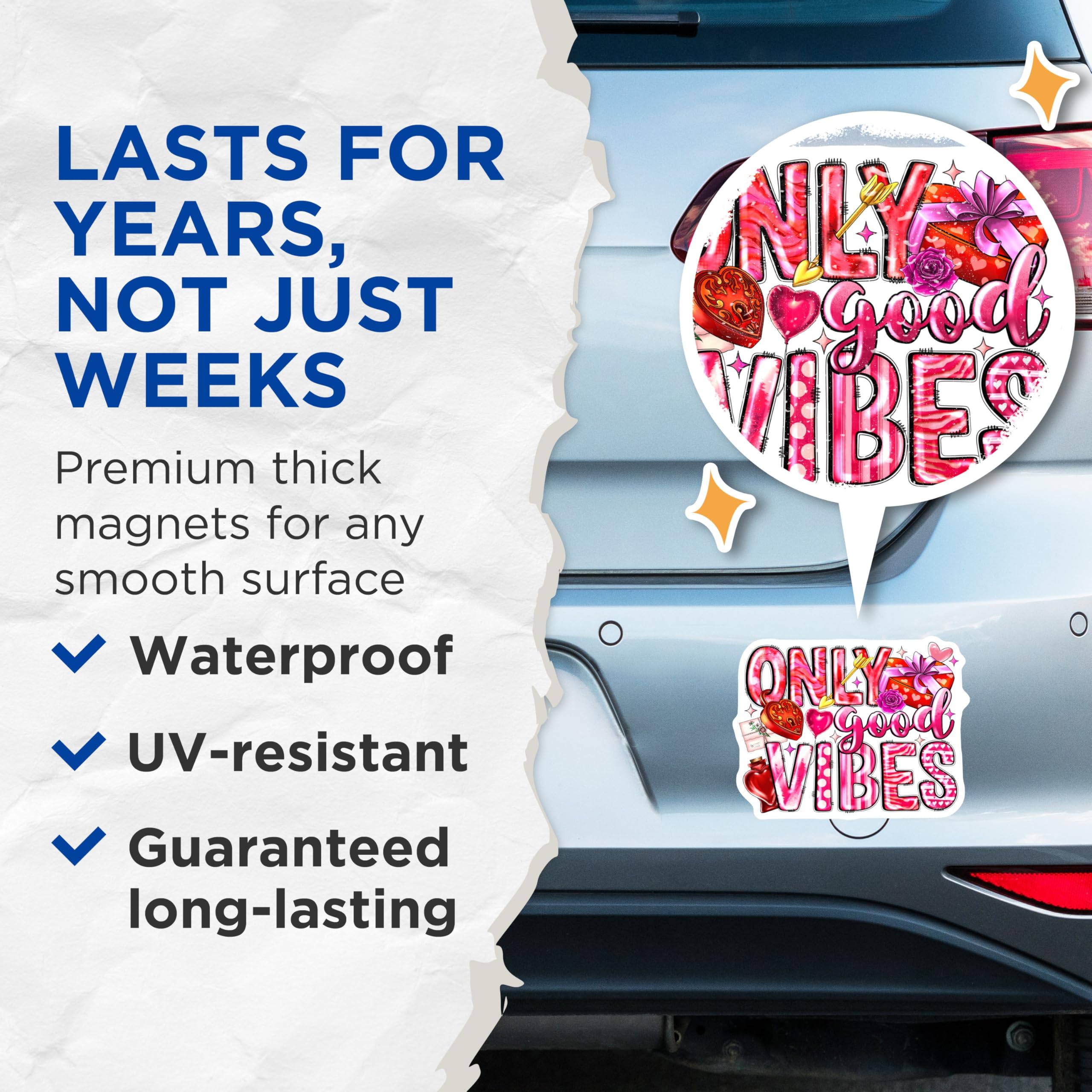 (2 Pack) Only Good Vibes Magnets - Romantic Aesthetic Decor - Positive Affirmation Fridge Art - 5 Inches On Longest Side - Thick Durable Magnet - Made in USA - MAG28200