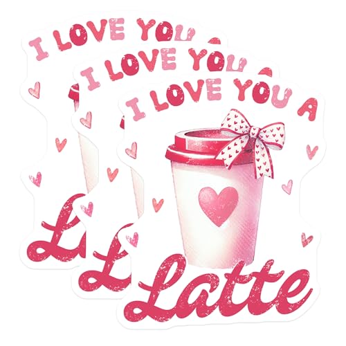 (3 Pack) Coffee Love Decals - Latte Heart - Laptop Decals - 3 Inches On Longest Side - Easy Peel & Apply - Made in USA - 3MCS2276