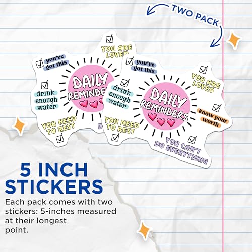 (2 Pack) Daily Reminders Stickers - Motivational - Inspirational - Positive Quotes - 5" On Longest Side - Sticks to Smooth Flat Surfaces - Made in USA - BMCS8318