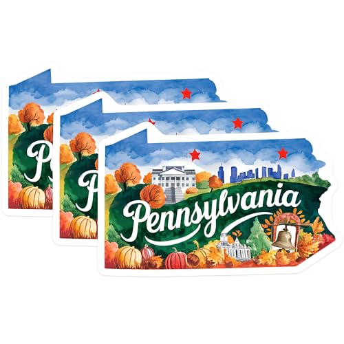 (3 Pack) Pennsylvania Decals - PA State Map - Keystone State Stickers- 3 Inches On Longest Side - Easy Peel & Apply - Made in USA - 3MCS5079
