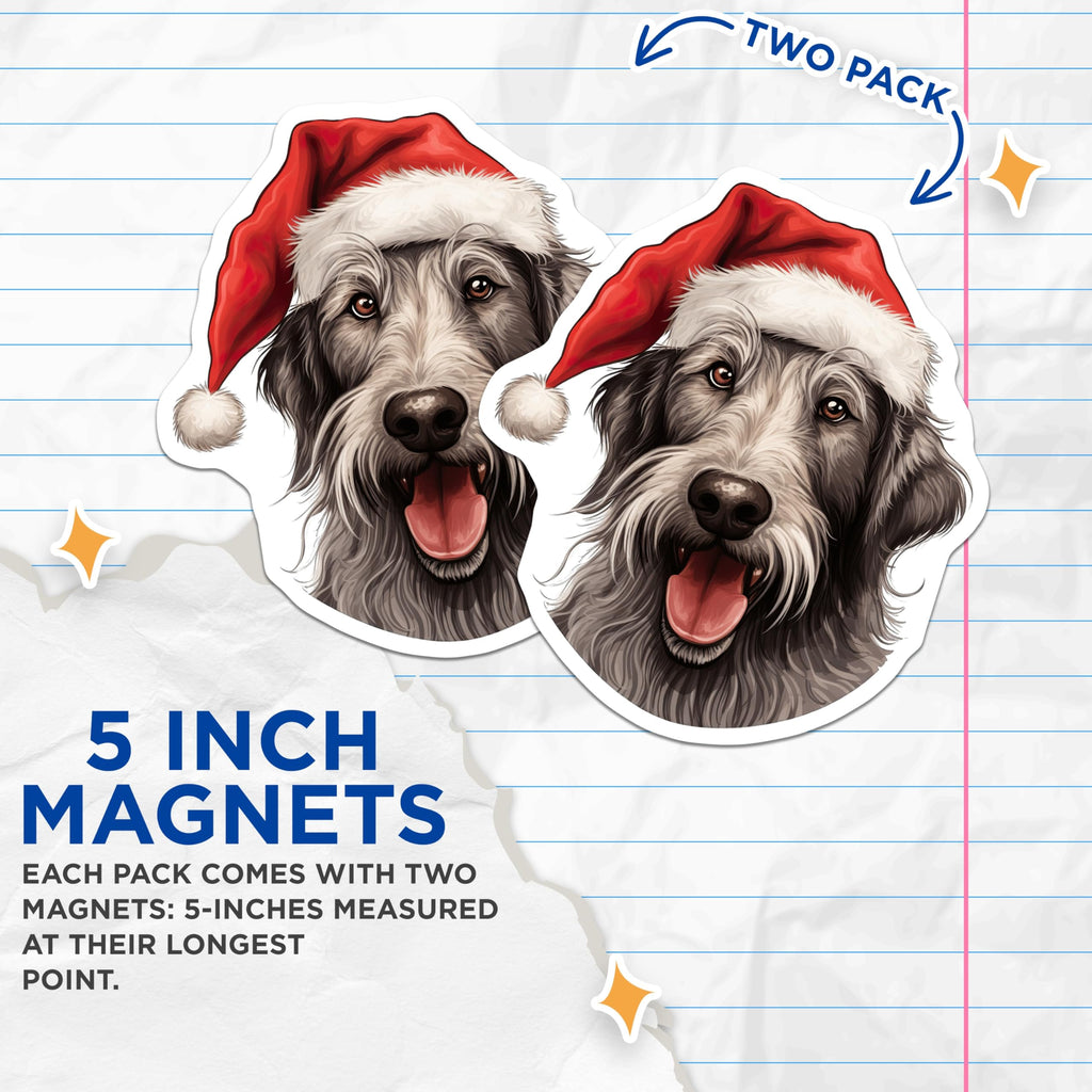 (2 Pack) Christmas Dog Magnets - Santa Hat Puppy Decor - Festive Pet Refrigerator Display - Winter Animal Kitchen Charm - 5 Inches On Longest Side - Thick Durable Magnet - Made in USA - MAG29570