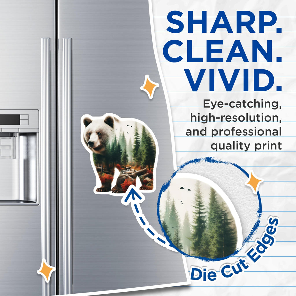 (2 Pack) Bear Forest Magnets - Grizzly Scene - Nature Lover Refrigerator Decor - 5" On Longest Side - Premium Magnet - for Cars, Refrigerators, Toolboxes, Lockers - Made in USA - MAG15169