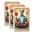 (3 Pack) Grillfather Decals - Funny Grilling Dad - Skeleton Chef Decal - 3 Inches On Longest Side - Easy Peel & Apply - Made in USA - 3MCS4190
