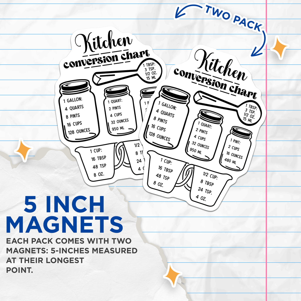 (2 Pack) Kitchen Conversion Chart Magnets - Baking Measurements - Cooking Conversions Helper - Fridge Decor for Cooks - 5 Inches On Longest Side - Thick Durable Magnet - Made in USA - MAG39276