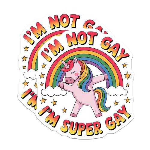 (2 Pack) I'm Not Gay I'm Super Gay Magnets Magnets - LGBTQ Pride - Unicorn Rainbow Decor - 5" On Longest Side - Made in USA - Sticks to Refrigerators & Metal Surfaces - MAG8940
