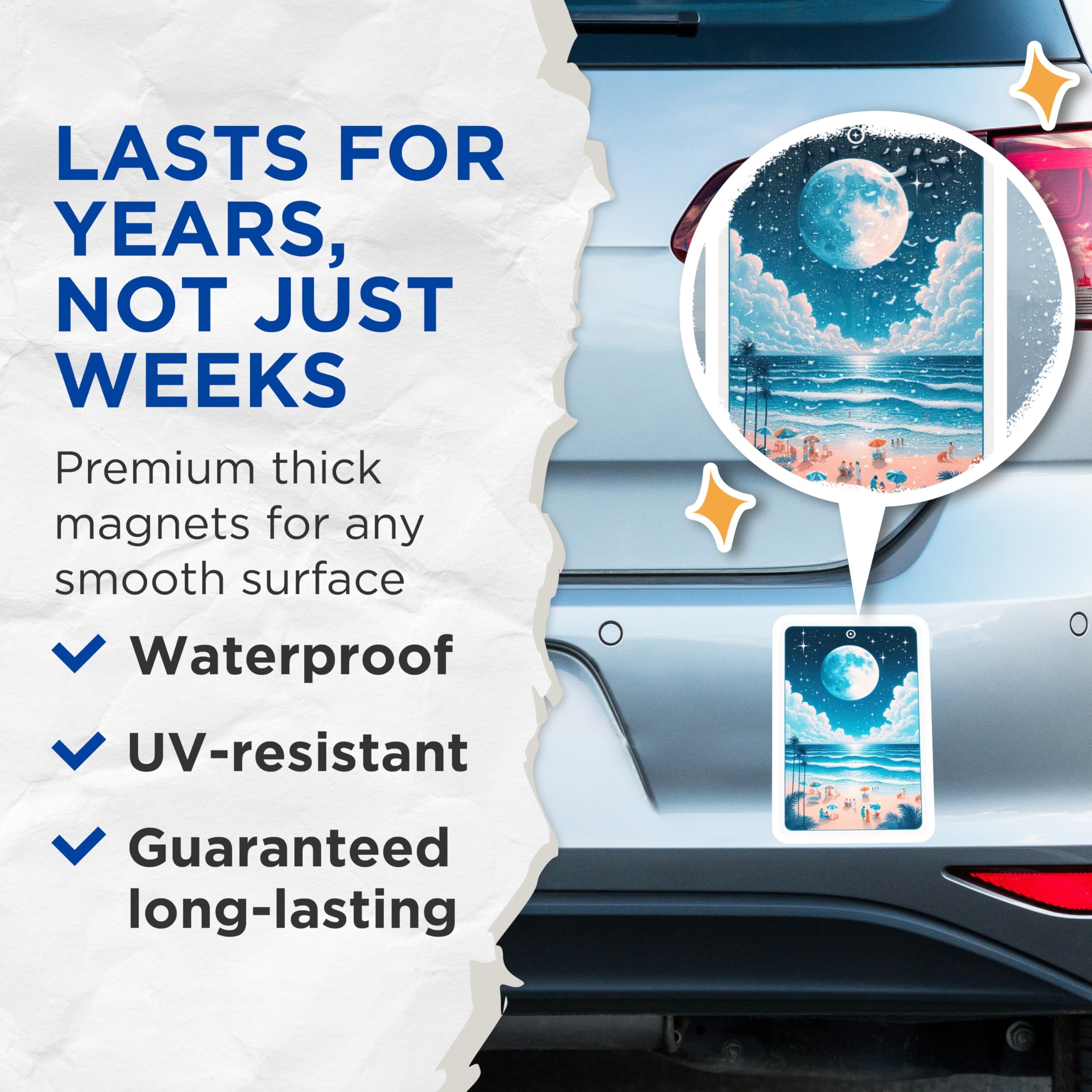 (2 Pack) Moonlit Beach Magnets - Ocean View - Celestial Theme Decor - 5" On Longest Side - Premium Magnet - for Cars, Refrigerators, Toolboxes, Lockers - Made in USA - MAG15269