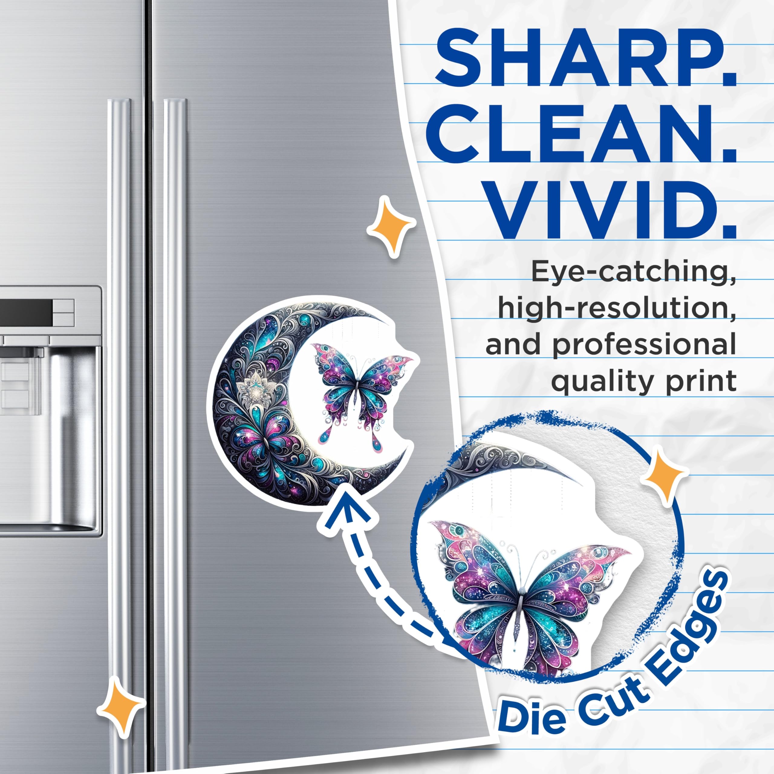 (2 Pack) Butterfly Moon Magnets - Celestial Decor - Fridge Magnets Decorative - 5" On Longest Side - Premium Magnet - for Cars, Refrigerators, Toolboxes, Lockers - Made in USA - MAG15746