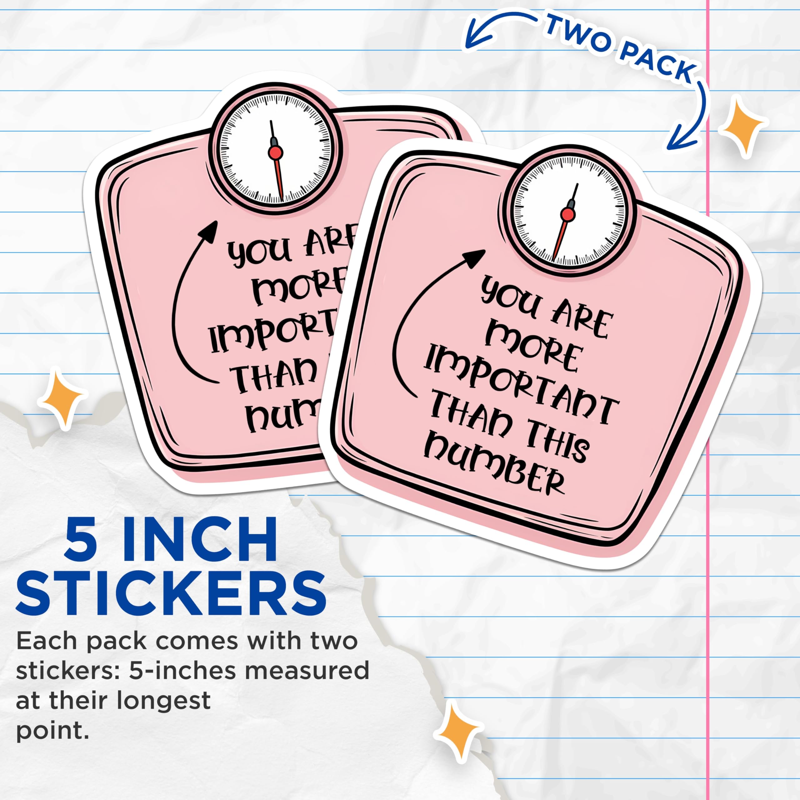 (2 Pack) Body Positivity Stickers - Scale Message Stickers - Mental Health Awareness Stickers - 5" On Longest Side - Sticks to Smooth Flat Surfaces - Made in USA - BMCS15692