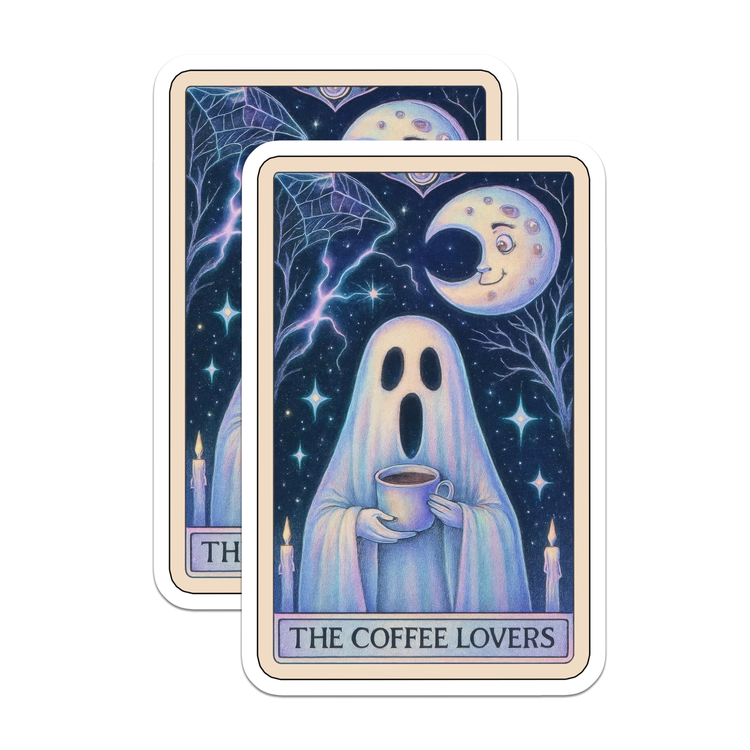 (2 Pack) Ghost Coffee Lovers Magnets - Spooky Moon Night Art - Whimsical Tarot Card Decor - 5 Inches On Longest Side - Thick Durable Magnet - Made in USA - MAG22542