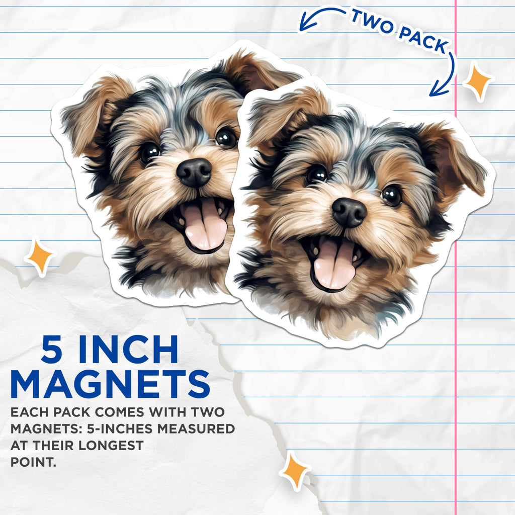 (2 Pack) Cute Yorkshire Terrier Magnets - Happy Yorkie Puppy - Dog Lover Accessory - 5 Inches On Longest Side - Thick Durable Magnet - Made in USA - MAG27331