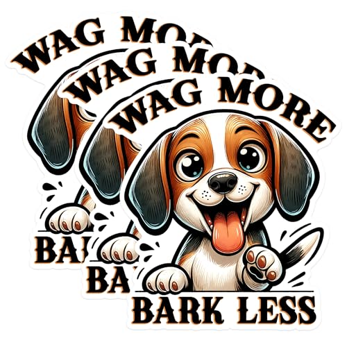 (3 Pack) Wag More Bark Less Decals - Cartoon Dog Decals - Pet Lover Laptop Decal - 3 Inches On Longest Side - Easy Peel & Apply - Made in USA - 3MCS1281