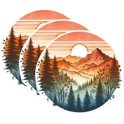 (3 Pack) Mountain Sunset Decals - Nature Scenery Decal - Laptop Decals - 3 Inches On Longest Side - Easy Peel & Apply - Made in USA - 3MCS1155