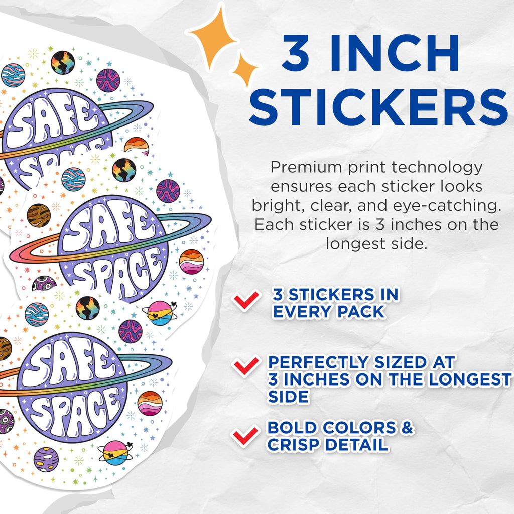 (3 Pack) Safe Space Decals - LGBTQ Planets Sticker - Laptop Stickers - 3 Inches On Longest Side - Easy Peel & Apply - Made in USA - 3MCS0591