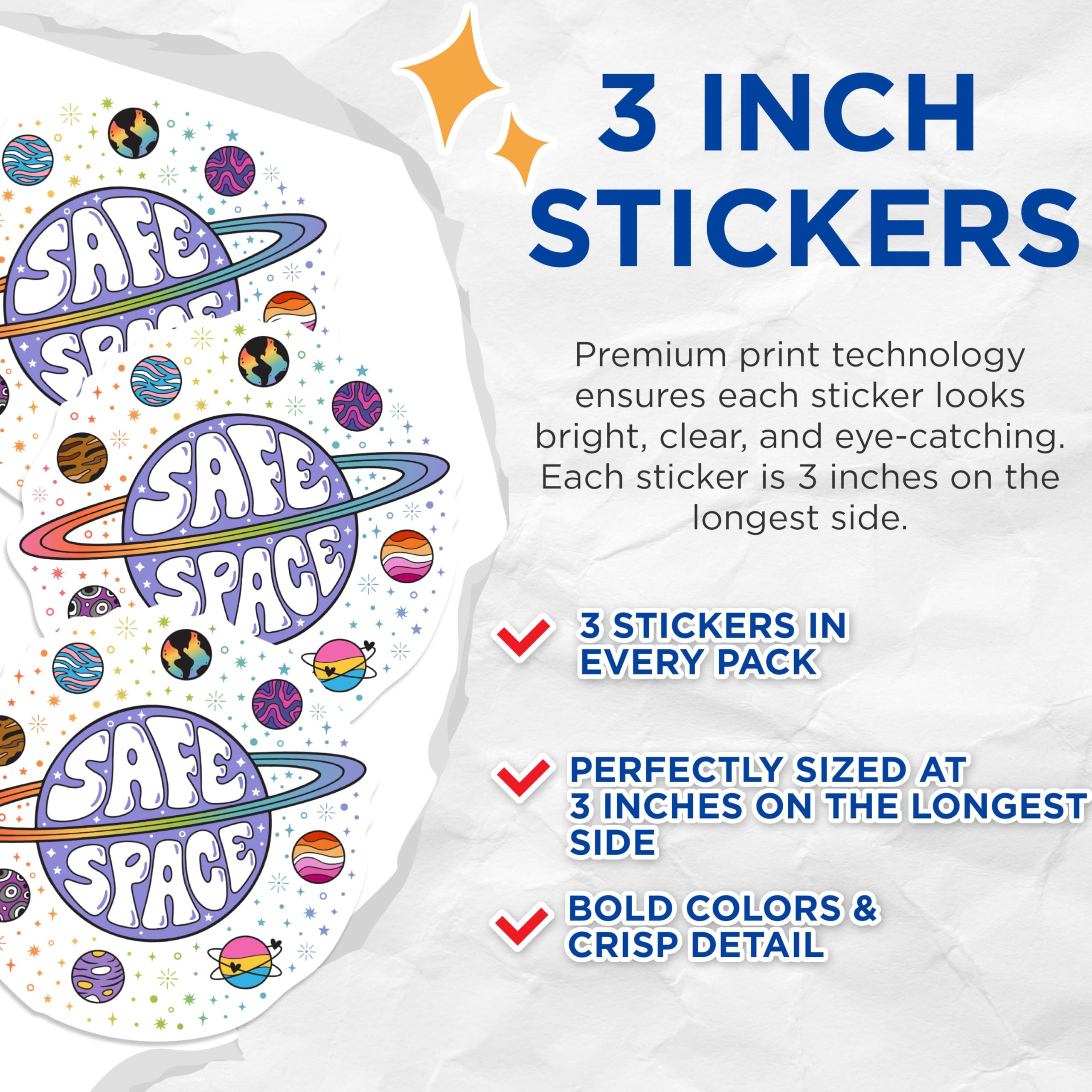 (3 Pack) Safe Space Decals - LGBTQ Planets Sticker - Laptop Stickers - 3 Inches On Longest Side - Easy Peel & Apply - Made in USA - 3MCS0591
