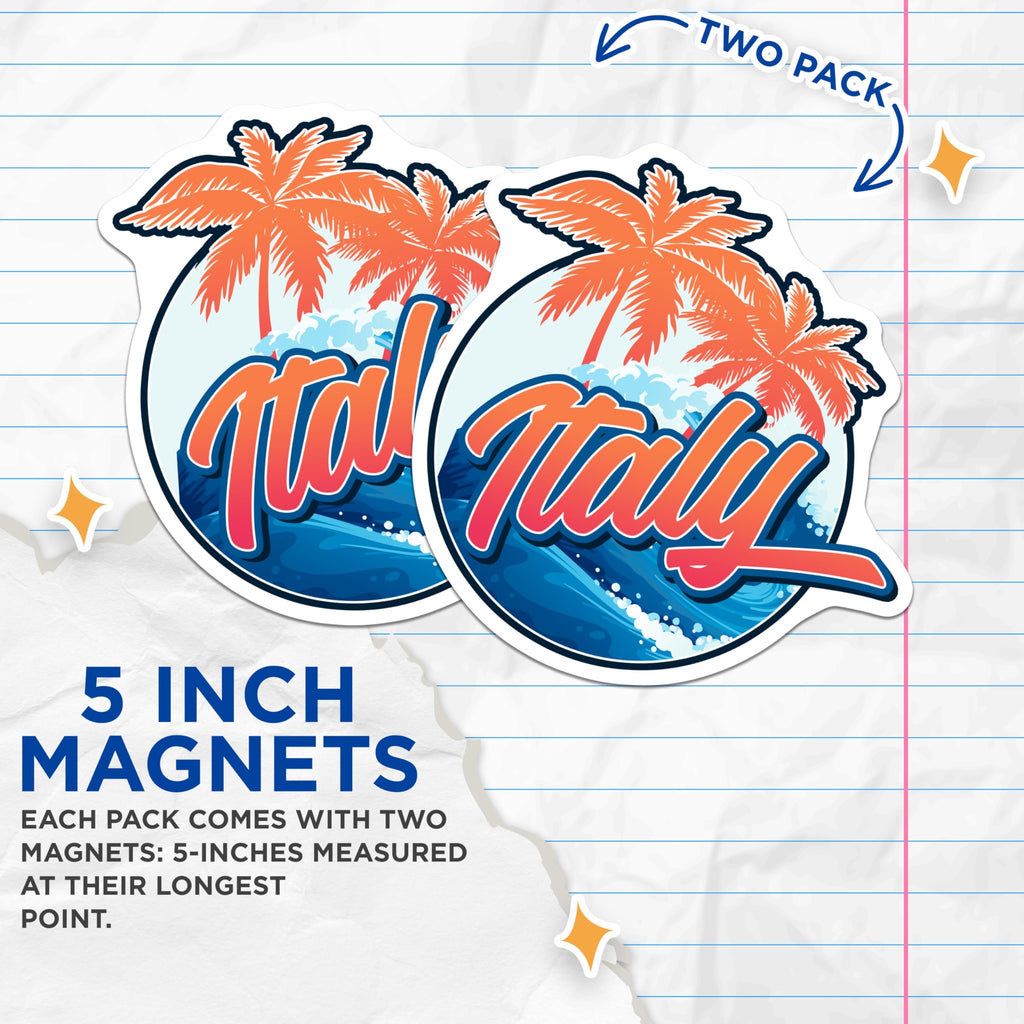 (2 Pack) Italy Magnets - Italian Souvenir - Travel Magnets - 5" On Longest Side - Premium Magnet - for Cars, Refrigerators, Toolboxes, Lockers - Made in USA - MAG17264