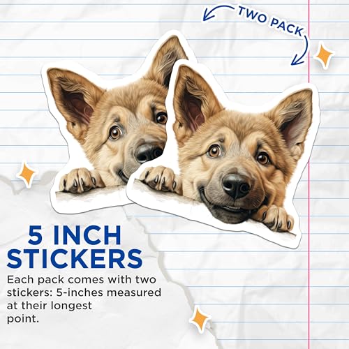 (2 Pack) Cute Dog Face Stickers - Puppy Illustration Art - Dog Lover Gift Stickers - 5" On Longest Side - Sticks to Smooth Flat Surfaces - Made in USA - BMCS9931