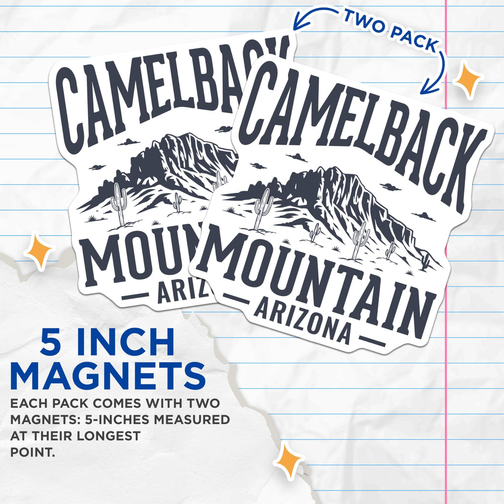 (2 Pack) Camelback Mountain Magnets - Arizona Travel Souvenir - Southwest Fridge Decor - 5" On Longest Side - Premium Magnet - for Cars, Refrigerators, Toolboxes, Lockers - Made in USA - MAG18710