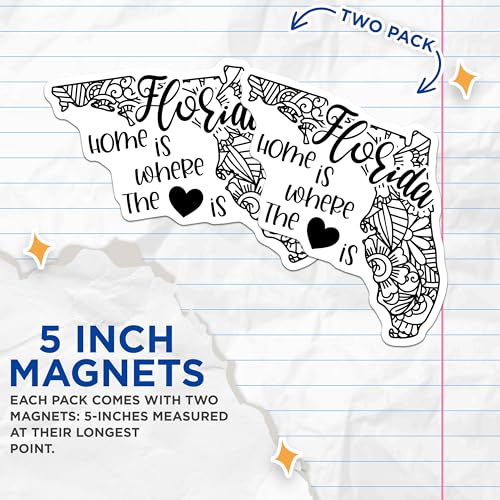 (2 Pack) Florida Home Magnets Magnets - State Shape Decoration - Inspirational Quote Art - 5" On Longest Side - Made in USA - Sticks to Refrigerators & Metal Surfaces - MAG9107