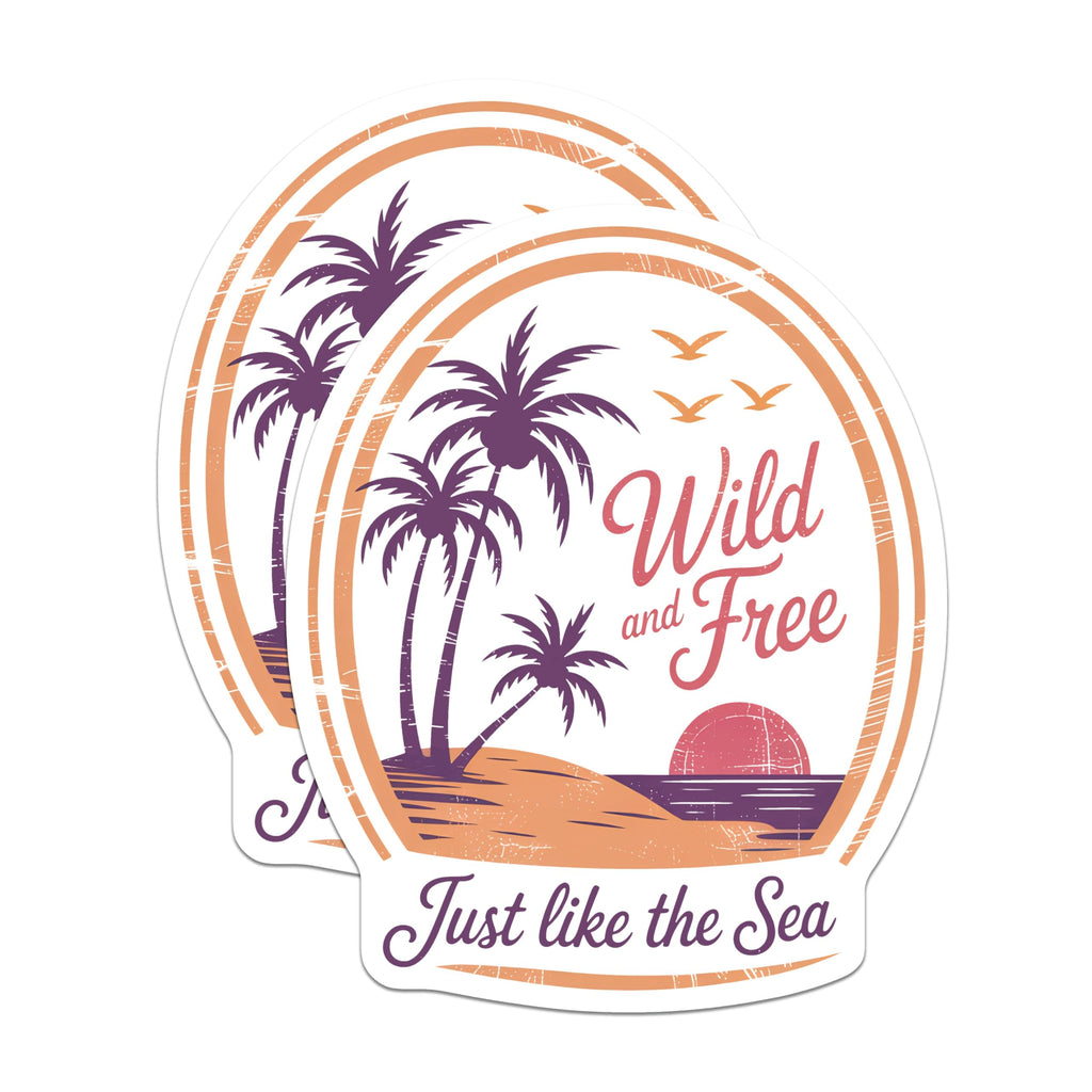 (2 Pack) Wild and Free Magnets - Palm Tree Beach Decor - Sunset Sea Magnets - 5" On Longest Side - Premium Magnet - for Cars, Refrigerators, Toolboxes, Lockers - Made in USA - MAG17557